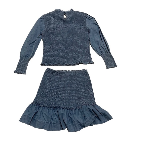 Veronica Beard Sz 8 Set Idony Smocked Top Aloya Smocked Skirt Indigo Blue $575 - Picture 2 of 5